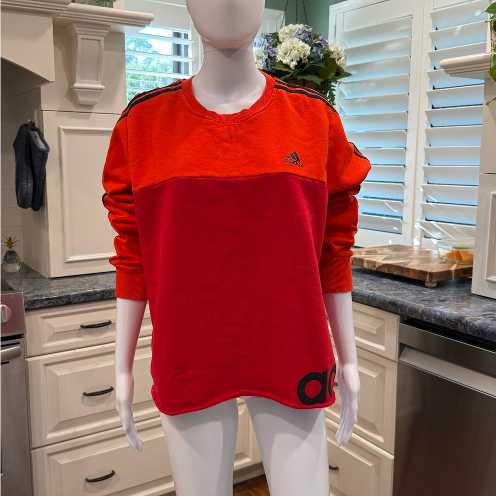 Adidas Bold Red and Orange Crewneck Sweatshirt Large